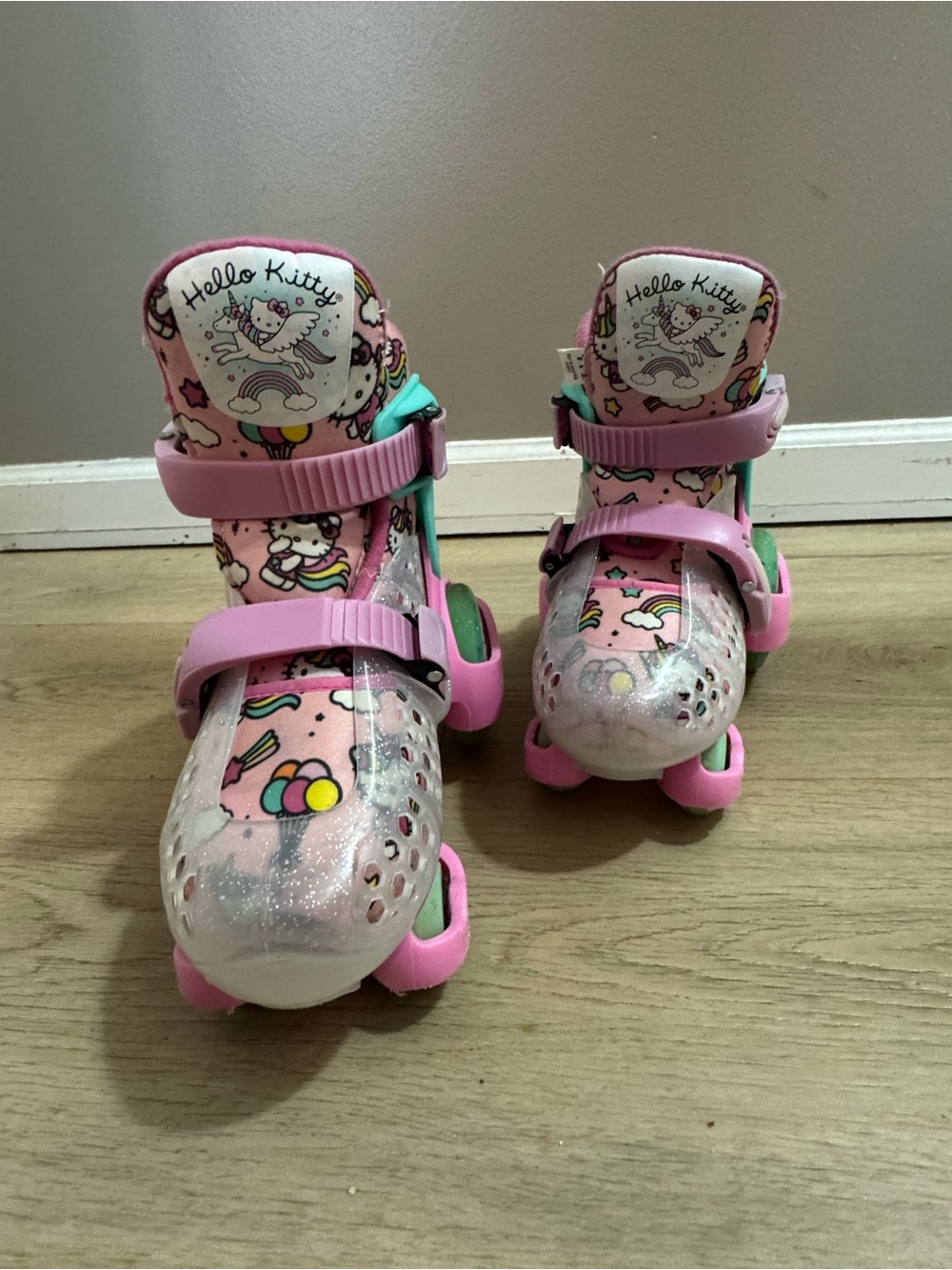Hello Kitty Pink and Green Kids Adjustable Roller Skates 11-2 size